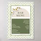 Oudgroene en Crème Bloemrijke Bar Drankkaart Poster (Voorkant)