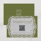 Oudgroene kant retro QR-code bruiloft RSVP Kaartje (Voorkant / Achterkant)