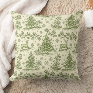 Oudgroene Kerst Toile Hertenpatroon Kussen