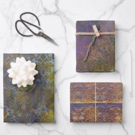 Oudgroene Paarse Koperen Damast Grunge Patina Inpakpapier Vel