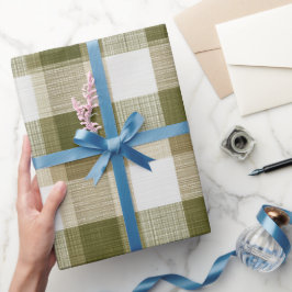 Oudgroene rustieke geruite patroon cadeaupapier