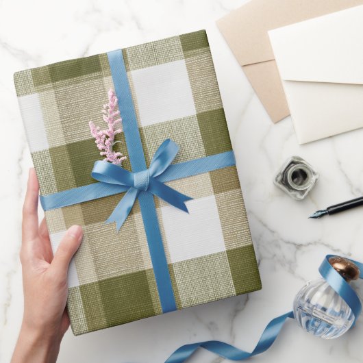 Oudgroene rustieke geruite patroon cadeaupapier (Geschenken)