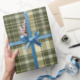 Oudgroene Rustieke Geruite Plaid Patroon Cadeaupapier