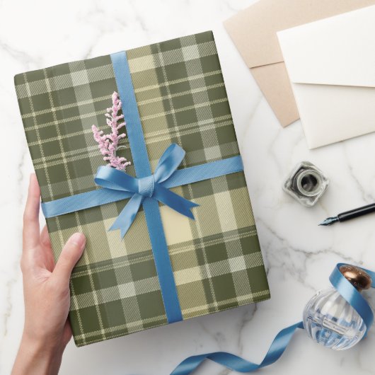 Oudgroene Rustieke Geruite Plaid Patroon Cadeaupapier (Geschenken)