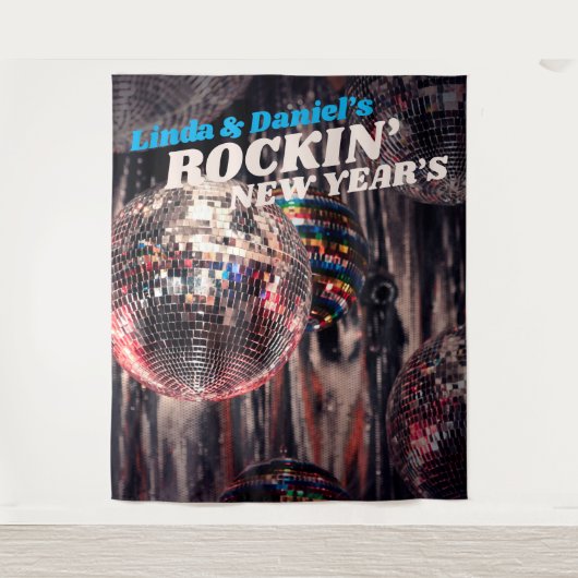 Oudjaar Disco Bal Retro | Feest Achtergrond Wandkleed (Voorkant)