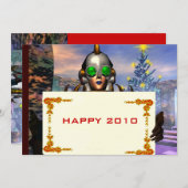 OUDJAARSAVOND VAN EEN CYBORG FEESTDAGENKAART (Voorkant / Achterkant)