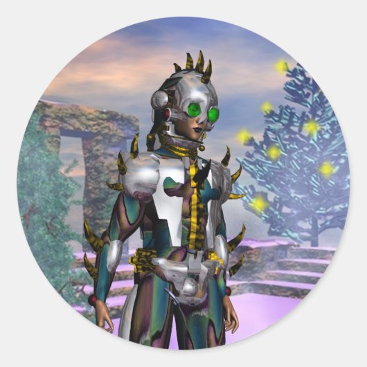 OUDJAARSAVOND VAN EEN CYBORG RONDE STICKER (Voorkant)
