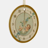 Oudjaarsbabys Vintage Klok Keramisch Ornament (Rechts)