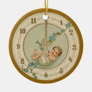 Oudjaarsbabys Vintage Klok Keramisch Ornament