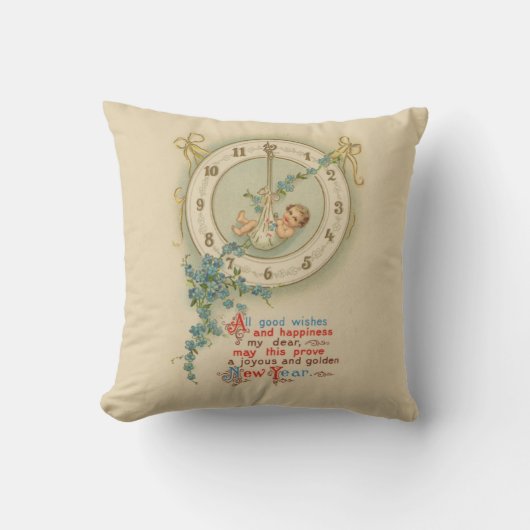 Oudjaarsbabys Vintage Klok Kussen (Voorkant)