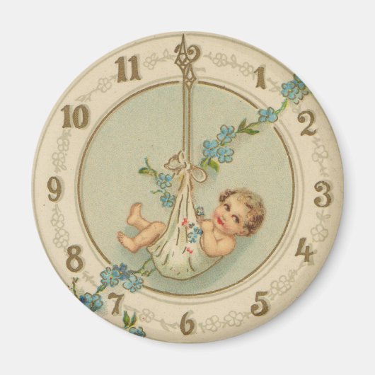 Oudjaarsbabys Vintage Klok Magneet (Voorkant)