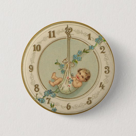 Oudjaarsbabys Vintage Klok Ronde Button 5,7 Cm (Voorkant)