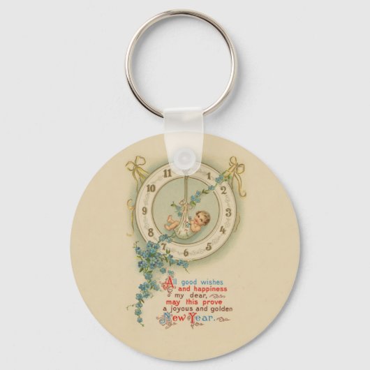Oudjaarsbabys Vintage Klok Sleutelhanger (Voorkant)