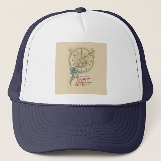 Oudjaarsbabys Vintage Klok Trucker Pet (Voorkant)