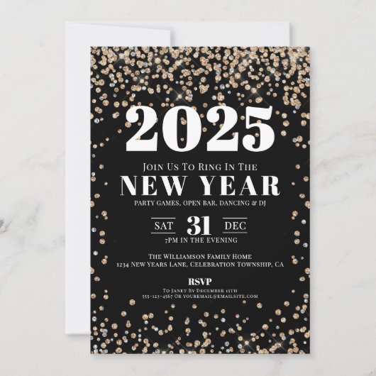 Oudjaarsfeest Black Gold Kaart (Voorkant)