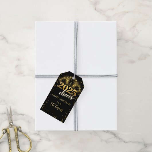 Oudjaarsfeest Gold & Black Cadeaulabel (Met Touw)