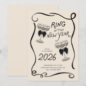 Oudjaarsfeest Handgetekende Uitnodiging (Voorkant / Achterkant)