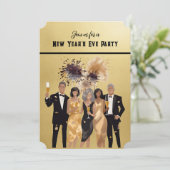 Oudjaarsfeest Uitnodiging Zwart en Goud (Staand voorkant)