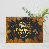 Oudjaarsinvitatie Pine Gold Company Feest Kaart (Staand voorkant)