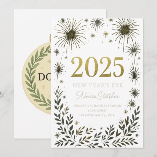 Oudjaarsuitnodiging – Luxe Zwart & Goud De Kaart (Voorkant / Achterkant)