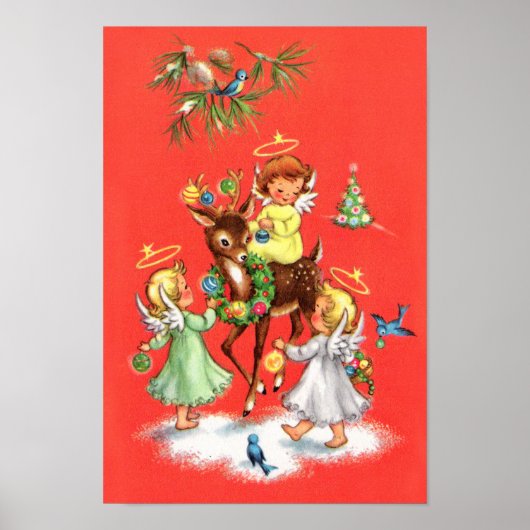 Oudjarige kerst Angels en rendieren Poster (Voorkant)