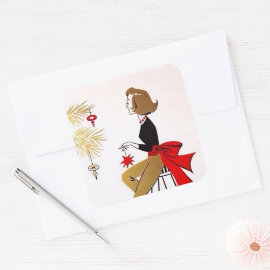 Oudjarige kerstdame feestdag sticker (Envelop)