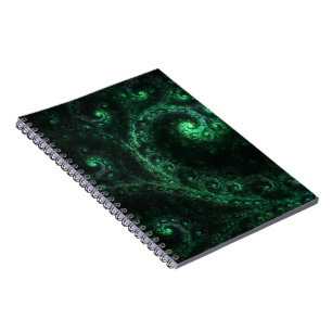 OudOnes Groen en Zwart Spiraal Fractal Notitieboek