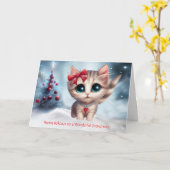 Oudoomneefje Kerst Cute Kitten met Strik Vakantie Kaart (Gele Bloem)