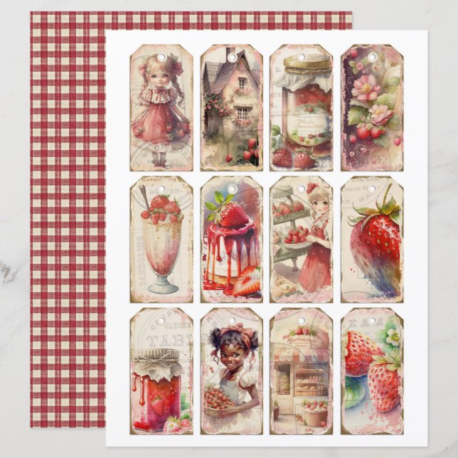 Oudroze aardbeienboerderij scrapbookpapier (Voorkant / Achterkant)