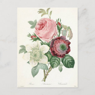 Oudroze Aquarel Roos Anemoon Boeket Briefkaart