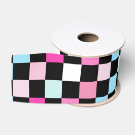 Oudroze blauwe en roze geruite patroon grosgrain lint