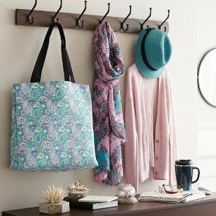 Oudroze blauwe paisley tote bag