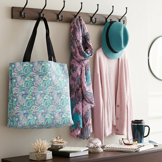 Oudroze blauwe paisley tote bag