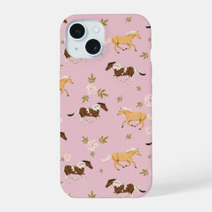 Oudroze Bloem Motief Paard iPhone 15 Case