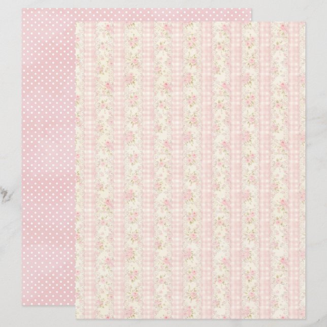 Oudroze Bloem Scrapbook Papier (Voorkant / Achterkant)