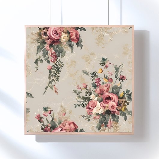 Oudroze bloemboeket beige antiek poster