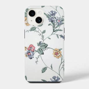 Oudroze bloemenbehang iPhone 14 hoesje