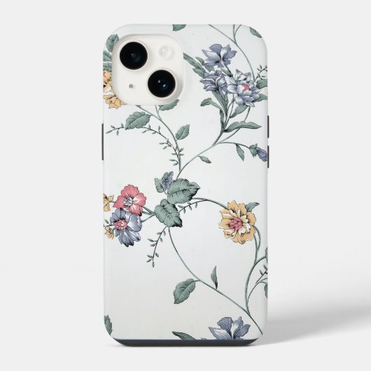 Oudroze bloemenbehang iPhone hoesje (Achterkant)