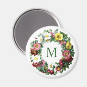 Oudroze Bloemenkrans Monogram Magneet (Voorkant / Achterkant)