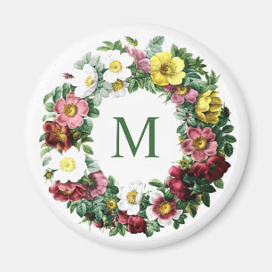 Oudroze Bloemenkrans Monogram Magneet