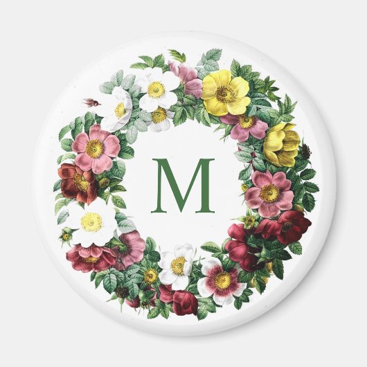Oudroze Bloemenkrans Monogram Magneet (Voorkant)