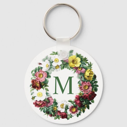 Oudroze Bloemenkrans Monogram Sleutelhanger (Voorkant)