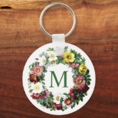 Oudroze Bloemenkrans Monogram Sleutelhanger (Voorkant)
