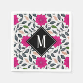 Oudroze Bloemenpatroon met Klaprozen Monogram Servet (Voorkant)