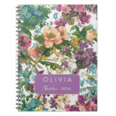 Oudroze bloemmotief met monogram notitieboek (Voorkant)