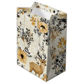 Oudroze bloemmotief met reeën medium cadeauzakje (Achterkant Gekanteld)