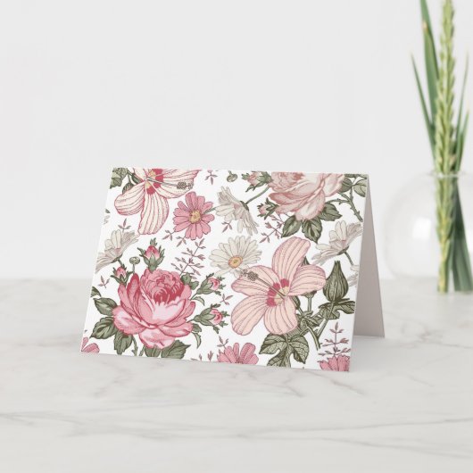 Oudroze bloempatroon met rozen bedankkaart (Voorkant)