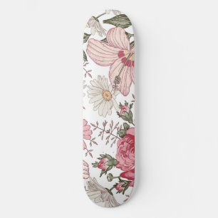 Oudroze bloempatroon met rozen persoonlijk skateboard