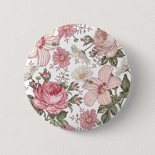 Oudroze bloempatroon met rozen ronde button 5,7 cm (Voorkant)