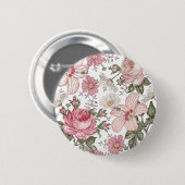 Oudroze bloempatroon met rozen ronde button 5,7 cm (Voorkant /achterkant)